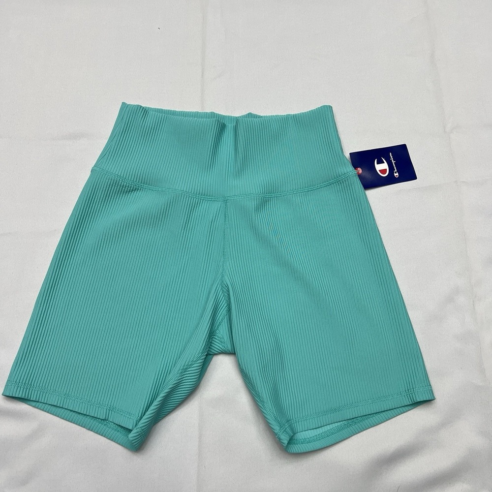Champion Bike Shorts Womens XL Aqua Blue 7-Inch Ribbed Stretch Workout Gym